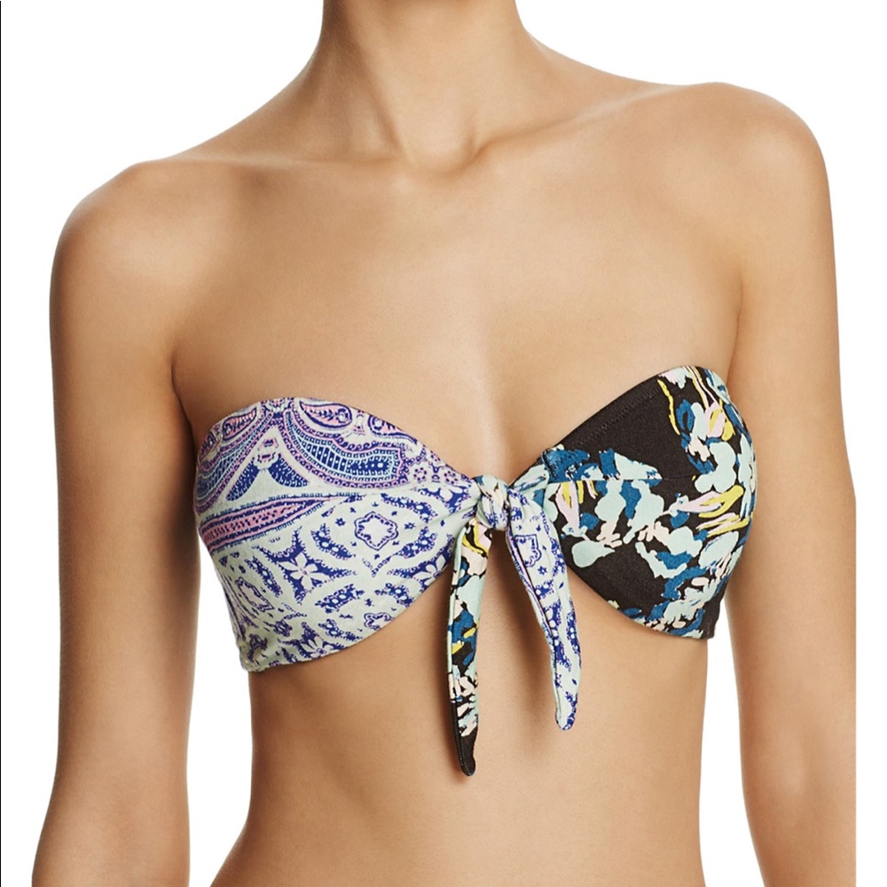 Free People Strapless Loren Print Tie-Front Top